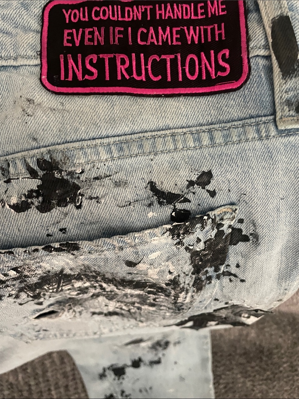 GAP slim Boyfriend Jeans with Patch’s  and Black & white  Paint-Splatter